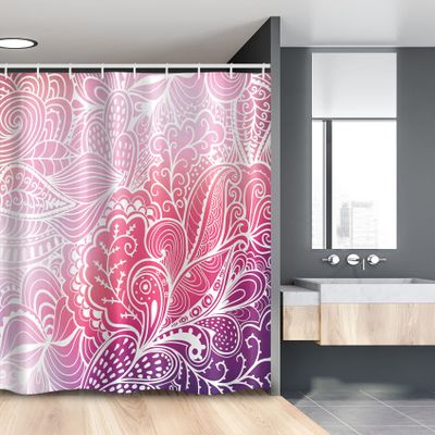 Ambesonne Floral Stall Shower Curtain, Boho Intricate Floral Design Hand Drawn Flowers and Leaves in Pinkish Colors, Fabric Bathroom Decor Set with Hooks, 54" W x 78" L, Pink Purple White