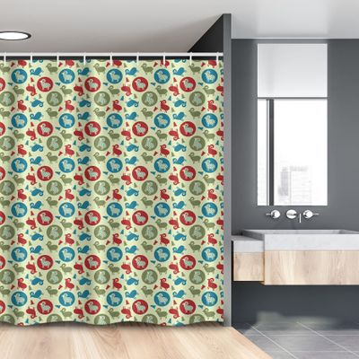 Ambesonne Christmas Stall Shower Curtain, Holiday Themed Print with Pine Trees and Ornamental Silhouette Rams Image, Fabric Bathroom Decor Set with Hooks, 54" W x 78" L, Multicolor