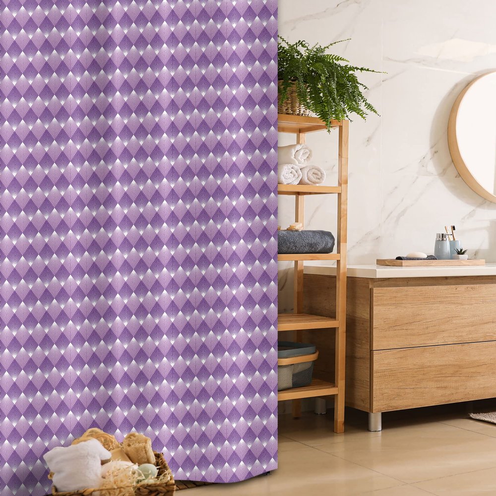 Ambesonne Geometric Stall Shower Curtain, Rhombus Checks Pattern with Rays Design Abstract Ornamental Shapes, Fabric Bathroom Decor Set with Hooks, 36" W x 72" L, Lavender Purple