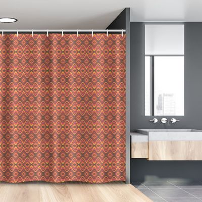 Ambesonne Geometric Stall Shower Curtain, Folk Horizontal Traditional Stripes Wavy Hippie Print, Fabric Bathroom Decor Set with Hooks, 54" W x 78" L, Dark Coral Dried Rose