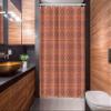 Ambesonne Geometric Stall Shower Curtain, Folk Horizontal Traditional Stripes Wavy Hippie Print, Fabric Bathroom Decor Set with Hooks, 54" W x 78" L, Dark Coral Dried Rose view 2