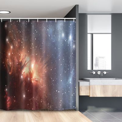 Ambesonne Outer Space Stall Shower Curtain, Detailed Image of Nebula Cloud Gas and Dust Universe Astronomy Print, Fabric Bathroom Decor Set with Hooks, 54" W x 78" L, Burnt Orange Blue