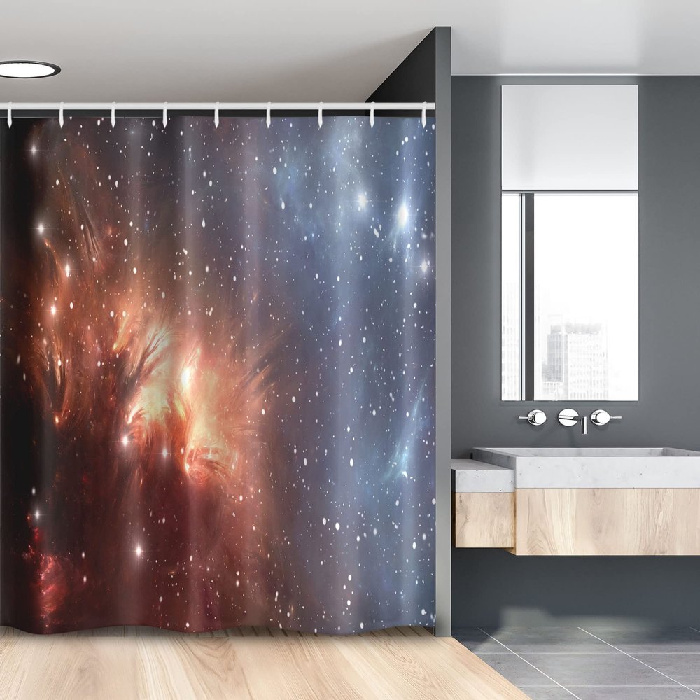 Ambesonne Outer Space Stall Shower Curtain, Detailed Image of Nebula Cloud Gas and Dust Universe Astronomy Print, Fabric Bathroom Decor Set with Hooks, 54" W x 78" L, Burnt Orange Blue