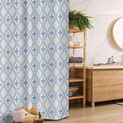 Ambesonne Geometric Stall Shower Curtain, Mosiac Ornament with Hand Drawn Squares Pattern Checkered Grid Design, Fabric Bathroom Decor Set with Hooks, 36" W x 72" L, Blue Pale Blue Black