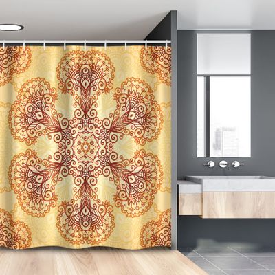 Ambesonne Ethnic Stall Shower Curtain, Ornate Vintage Circular Motif in Oriental Tattoo Mandala Inspired, Fabric Bathroom Decor Set with Hooks, 54" W x 78" L, Dark Orange Apricot