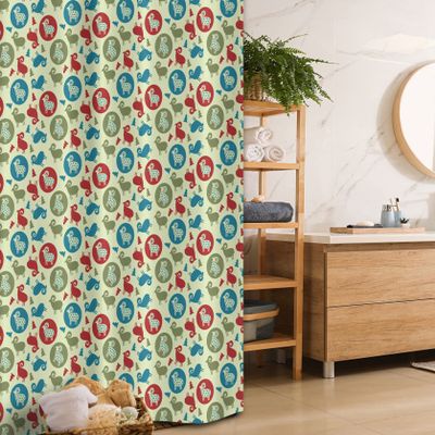Ambesonne Christmas Stall Shower Curtain, Holiday Themed Print with Pine Trees and Ornamental Silhouette Rams Image, Fabric Bathroom Decor Set with Hooks, 36" W x 72" L, Multicolor