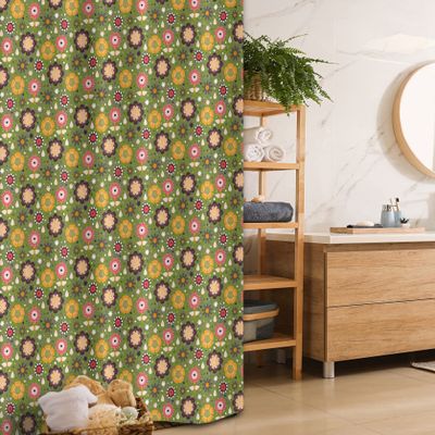 Ambesonne Floral Stall Shower Curtain, Spring Nature Botanical Pattern with Abstract Design Flowers, Fabric Bathroom Decor Set with Hooks, 36" W x 72" L, Olive Green Multicolor