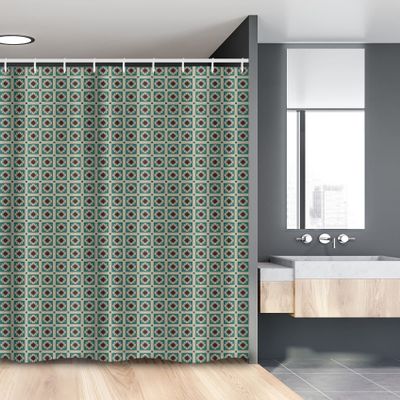 Ambesonne Vintage Stall Shower Curtain, Antique Floral Tile Like Ornament with Squares Pattern, Fabric Bathroom Decor Set with Hooks, 54" W x 78" L, Dusk Teal