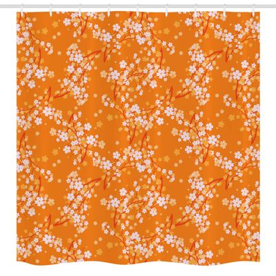 Ambesonne Floral Stall Shower Curtain, Vivid Blooming Tree Branches Spring Flower Petals Happy Essence Beauty Pattern, Fabric Bathroom Decor Set with Hooks, 54" W x 78" L, Orange Lilac