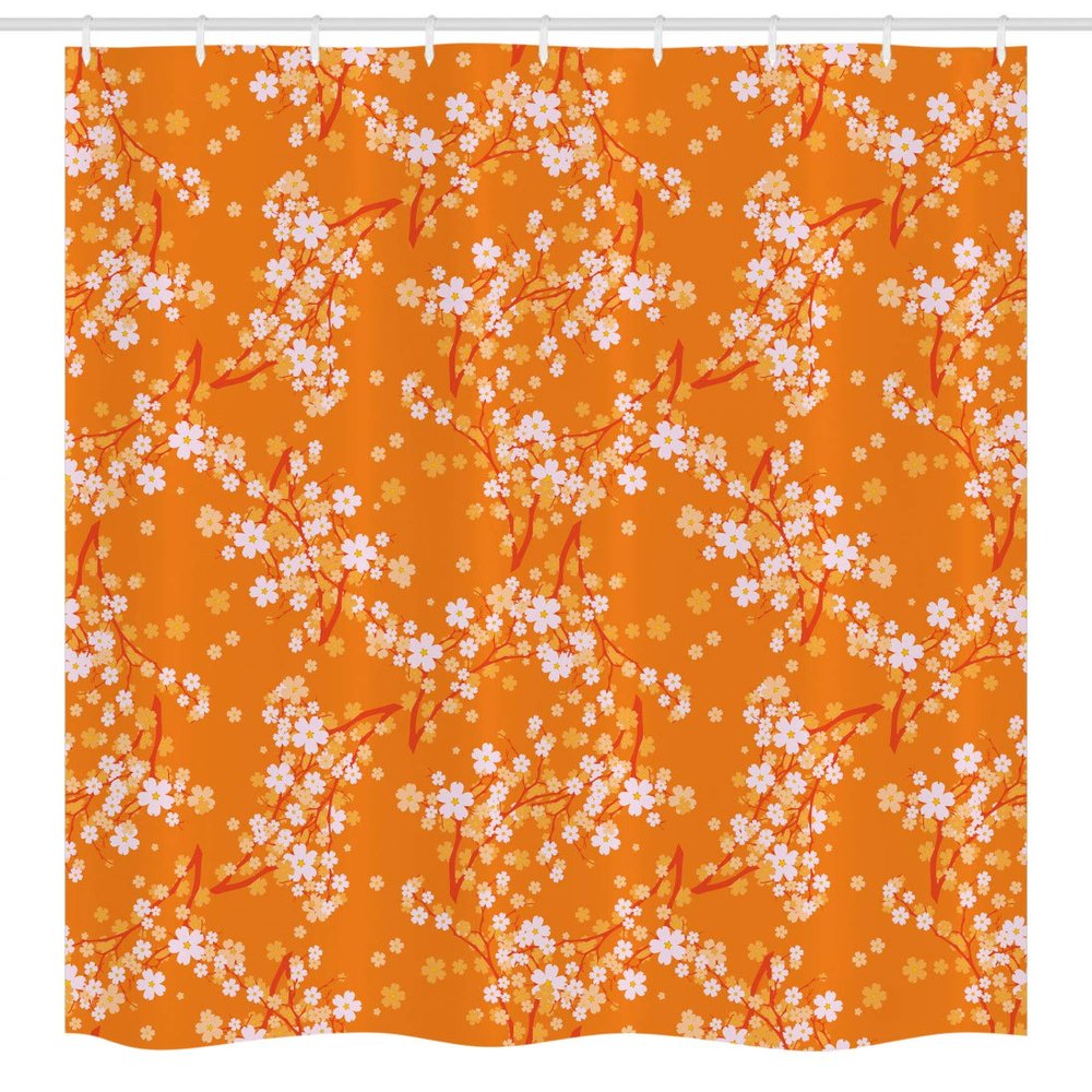 Ambesonne Floral Stall Shower Curtain, Vivid Blooming Tree Branches Spring Flower Petals Happy Essence Beauty Pattern, Fabric Bathroom Decor Set with Hooks, 54" W x 78" L, Orange Lilac