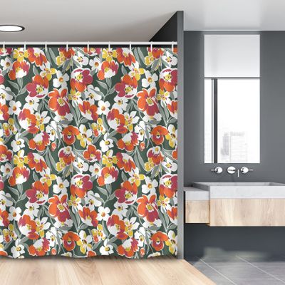 Ambesonne Floral Stall Shower Curtain, Vintage Greenery Imagery Natural World Elements Retro Design Vibrant Colors, Fabric Bathroom Decor Set with Hooks, 54" W x 78" L, Multicolor