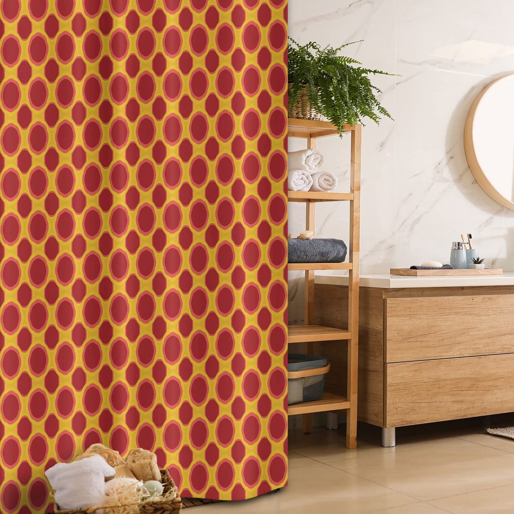 Ambesonne Floral Stall Shower Curtain, Continuous Pattern of Floral Petals and Hexagons, Fabric Bathroom Decor Set with Hooks, 36" W x 72" L, Earth Yellow Vermilion