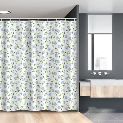 Ambesonne Floral Stall Shower Curtain, Watercolor Hydrangea Flowers and Leaves Composed on a Plain Background, Fabric Bathroom Decor Set with Hooks, 54" W x 78" L, Ceil Blue Green White