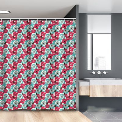 Ambesonne Floral Stall Shower Curtain, Hand Drawn Flora with Spring Nature Backdrop Vintage Sixties, Fabric Bathroom Decor Set with Hooks, 54" W x 78" L, Dark Coral Blue