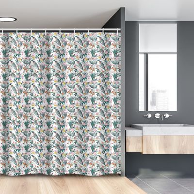 Ambesonne Floral Stall Shower Curtain, Exotic Flower Gardenia Daffodil Rose Buds, Fabric Bathroom Decor Set with Hooks, 54" W x 78" L, White Multicolor