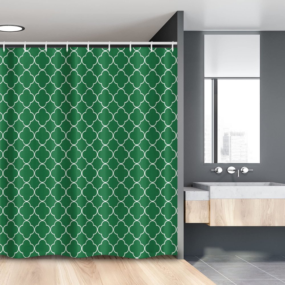 Ambesonne Quatrefoil Stall Shower Curtain, 4 Leaf Clover Flower on Moroccan Trellis Mosaic Pattern Traditional Digital Print, Fabric Bathroom Decor Set with Hooks, 54" W x 78" L, Green