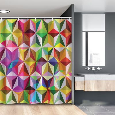 Ambesonne Geometric Stall Shower Curtain, Rainbow Colored Stacked Cube Pattern Mosaic Grid Design Sixties Inspirations, Fabric Bathroom Decor Set with Hooks, 54" W x 78" L, Multicolor