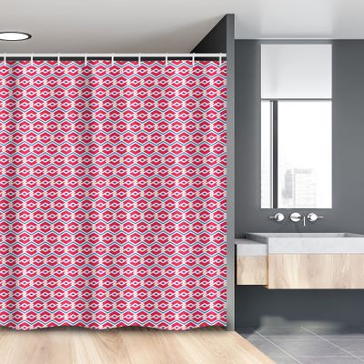 Ambesonne Geometric Stall Shower Curtain, Creative Symmetric Contemporary Zigzags and Rhombuses, Fabric Bathroom Decor Set with Hooks, 54" W x 78" L, Pink Multicolor