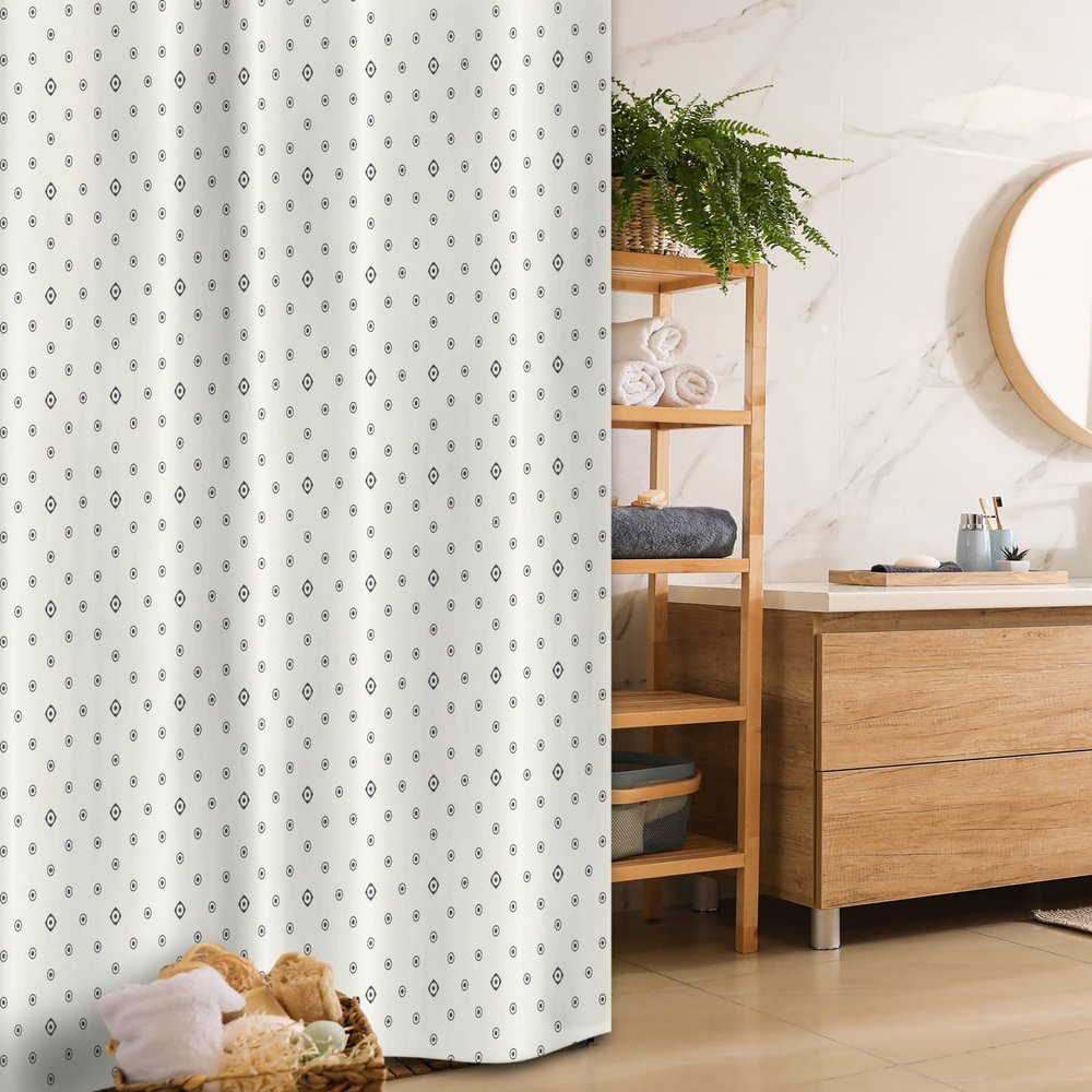 Ambesonne Geometric Stall Shower Curtain, Abstract Modern Design with Hexagons with Circles Rounds Geometrical Art, Fabric Bathroom Decor Set with Hooks, 36" W x 72" L, Black and White