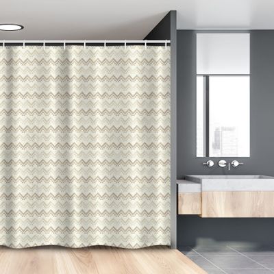 Ambesonne Ethnic Stall Shower Curtain, Print of Continuous Tribal Zigzag Motifs Traditional on Pale Background, Fabric Bathroom Decor Set with Hooks, 54" W x 78" L, Ivory and Pale Sepia