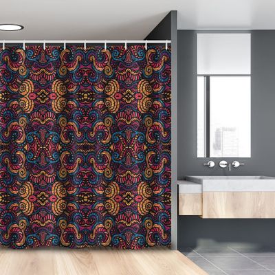 Ambesonne Ethnic Stall Shower Curtain, Hand Drawn Image with Oriental Rainbow Colored Floral Swirls Glass Pattern Image, Fabric Bathroom Decor Set with Hooks, 54" W x 78" L, Multicolor