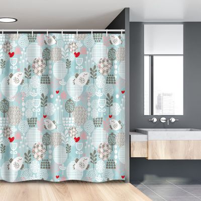 Ambesonne Floral Stall Shower Curtain, Valentines Day Themed Little Birds Hearts and Numerous Abstract Flower Concepts, Fabric Bathroom Decor Set with Hooks, 54" W x 78" L, Multicolor