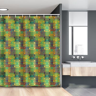Ambesonne Ethnic Stall Shower Curtain, Pattern with Geometric Colorful Trippy Forms Folk Native Image, Fabric Bathroom Decor Set with Hooks, 54" W x 78" L, Multicolor