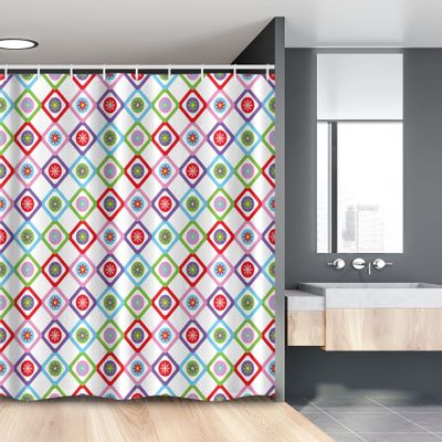 Ambesonne Floral Stall Shower Curtain, Abstract Squares with Flowers Spring Summer Blooms Nature Revival Patchwork Print, Fabric Bathroom Decor Set with Hooks, 54" W x 78" L, Multicolor