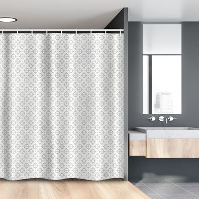 Ambesonne Floral Stall Shower Curtain, Minimalistic Grid Arrangement Flowers in Pastel Colors on Plain Backdrop, Fabric Bathroom Decor Set with Hooks, 54" W x 78" L, White and Pale Grey