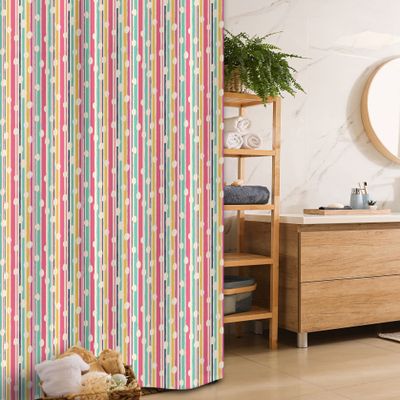 Ambesonne Vintage Stall Shower Curtain, Vertical Colorful Thin and Bold Stripes with Dots in Hand-Drawn Style Geometric, Fabric Bathroom Decor Set with Hooks, 36" W x 72" L, Multicolor