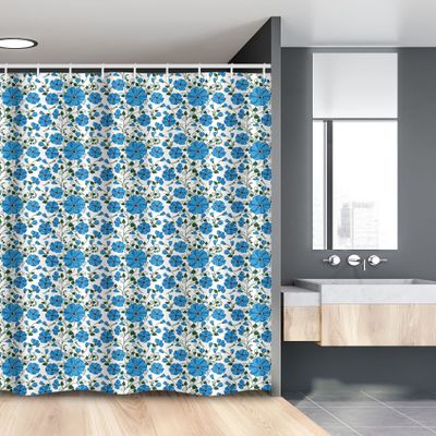 Ambesonne Floral Stall Shower Curtain, Blooming Poppies Leaves Spring Tones Hand Drawn Sketch Repetitive, Fabric Bathroom Decor Set with Hooks, 54" W x 78" L, Emerald and Deep Sky Blue