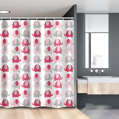Ambesonne Cartoon Stall Shower Curtain, Vibrant Colored Abstract Elephants Polka Dots Chevron Motifs, Fabric Bathroom Decor Set with Hooks, 54" W x 78" L, Dark Coral Pale Pink