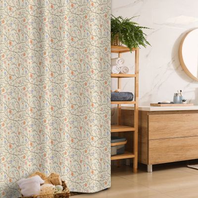 Ambesonne Floral Stall Shower Curtain, Pointed Petals Flowers on Twigs Leaves Buds in Pastel Tender Tones, Fabric Bathroom Decor Set with Hooks, 36" W x 72" L, Pale Mustard Multicolor
