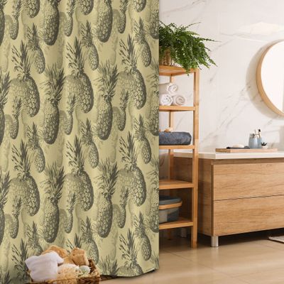 Ambesonne Pineapple Stall Shower Curtain, Botanical Grunge Pattern with Tropical Island Fruits Vintage Effect, Fabric Bathroom Decor Set with Hooks, 36" W x 72" L, Pale Brown Dark Green