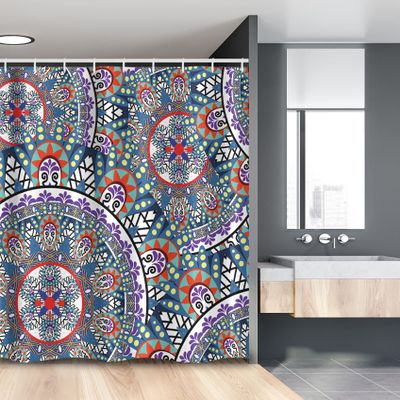 Ambesonne Vintage Stall Shower Curtain, Abstract Graphic Ornamental Hand Drawn Artwork with Circular Floral Motifs, Fabric Bathroom Decor Set with Hooks, 54" W x 78" L, Multicolor