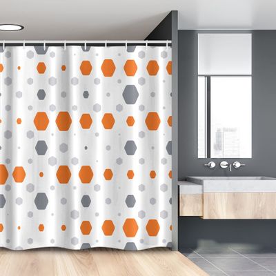 Ambesonne Geometric Stall Shower Curtain, Abstract Hexagon Pattern Modern Style Geometric Illustration Honeycomb, Fabric Bathroom Decor Set with Hooks, 54" W x 78" L, Orange Grey Pale Grey
