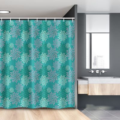 Ambesonne Floral Stall Shower Curtain, Abstract Flower Petals in Colorful Design Modern Spring Ornament Art Print, Fabric Bathroom Decor Set with Hooks, 54" W x 78" L, Turquoise and Teal
