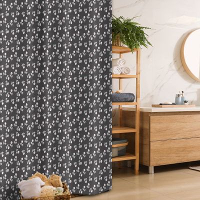 Ambesonne Floral Stall Shower Curtain, Flower Silhouettes on a Background of Mini Polka Dots, Fabric Bathroom Decor Set with Hooks, 36" W x 72" L, Dark Taupe Grey Fuchsia