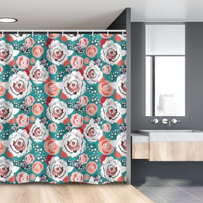 Ambesonne Floral Stall Shower Curtain, Flowers Arrangement Bouquet of Blossoms Colorful Vintage Garden Art, Fabric Bathroom Decor Set with Hooks, 54" W x 78" L, Dark Seafoam Multicolor