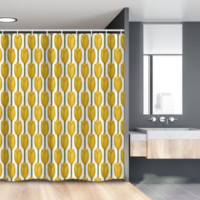 Ambesonne Floral Stall Shower Curtain, Watercolor Style Tulips on a Plain Background, Fabric Bathroom Decor Set with Hooks, 54" W x 78" L, Earth Yellow White