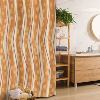 Ambesonne Burnt Orange Stall Shower Curtain, Chevron Zigzags Pattern with Stripe and Dots Geometrical, Fabric Bathroom Decor Set with Hooks, 36" W x 72" L, Burnt Orange Off White