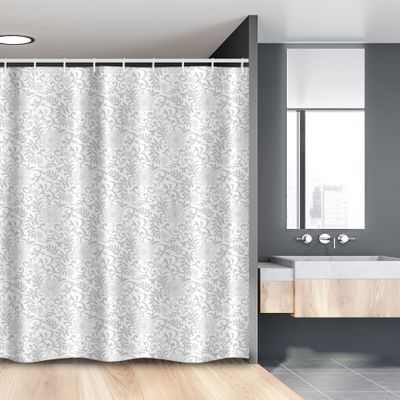Ambesonne Floral Stall Shower Curtain, Floral Pattern with Abstract Carnation Flower Motifs Swirled Leaves Ornate Antique, Fabric Bathroom Decor Set with Hooks, 54" W x 78" L, Grey White