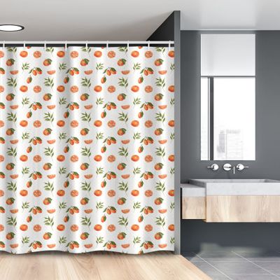 Ambesonne Burnt Orange Stall Shower Curtain, Watercolor Orange and Tangerine Fruits with Leaves on Polka Dots, Fabric Bathroom Decor Set with Hooks, 54" W x 78" L, Burnt Orange Fern Green