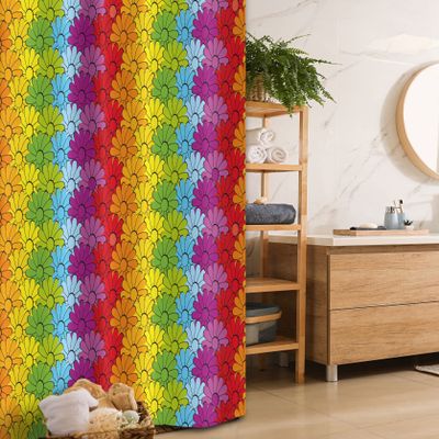 Ambesonne Floral Stall Shower Curtain, Vibrant Flowers in Rainbow Colors Striped Repeating Pattern Energetic Composition, Fabric Bathroom Decor Set with Hooks, 36" W x 72" L, Multicolor
