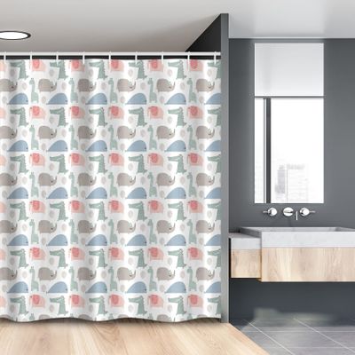 Ambesonne Cartoon Stall Shower Curtain, Pastel of Crocodile and Elephant Balloons Jungle Party Animals Print, Fabric Bathroom Decor Set with Hooks, 54" W x 78" L, Multicolor