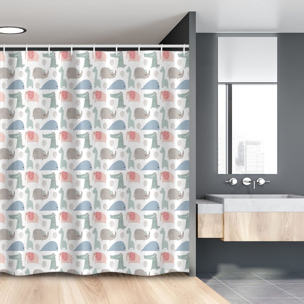 Ambesonne Cartoon Stall Shower Curtain, Pastel of Crocodile and Elephant Balloons Jungle Party Animals Print, Fabric Bathroom Decor Set with Hooks, 54" W x 78" L, Multicolor