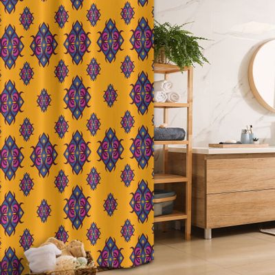 Ambesonne Geometric Stall Shower Curtain, Diamond Shaped Ornamental Design in Oriental Style, Fabric Bathroom Decor Set with Hooks, 36" W x 72" L, Orange Multicolor
