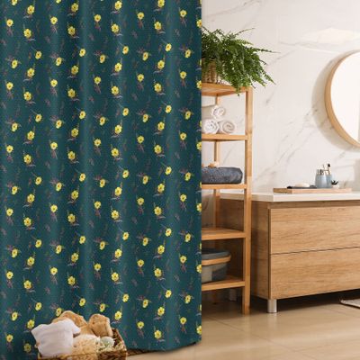 Ambesonne Floral Stall Shower Curtain, Nature Style Spring Blooms on a Backdrop of Polka Dots Retro Feels, Fabric Bathroom Decor Set with Hooks, 36" W x 72" L, Hunter Green and Yellow