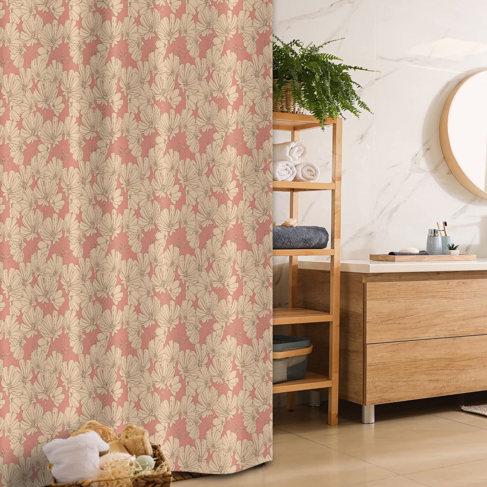 Ambesonne Floral Stall Shower Curtain, Repetitive Simplistic Hand Drawn Nostalgic Pastel Tones Flowers Illustration, Fabric Bathroom Decor Set with Hooks, 36" W x 72" L, Champagne Coral