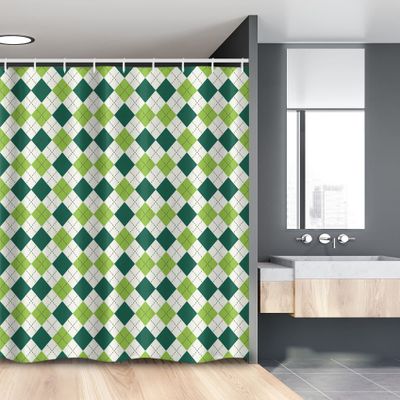 Ambesonne Geometric Stall Shower Curtain, Classical Diamond Line Pattern with Dotted Lines Vintage Design, Fabric Bathroom Decor Set with Hooks, 54" W x 78" L, Lime Green Dark Green